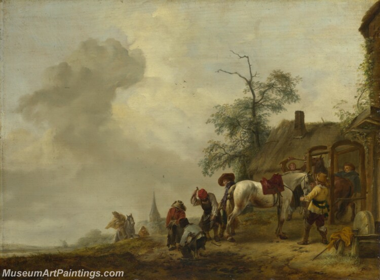 Philips Wouwermans A Horse being Shod outside a Village Smithy Painting