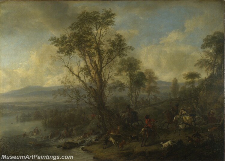 Philips Wouwermans A Stag Hunt Painting