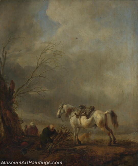 Philips Wouwermans A White Horse and an Old Man binding Faggots Painting