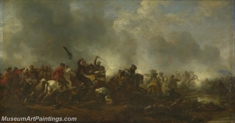 Philips Wouwermans Cavalry attacking Infantry Painting