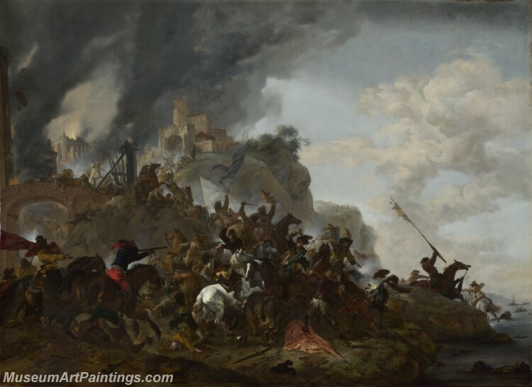 Philips Wouwermans Cavalry making a Sortie from a Fort on a Hill Painting