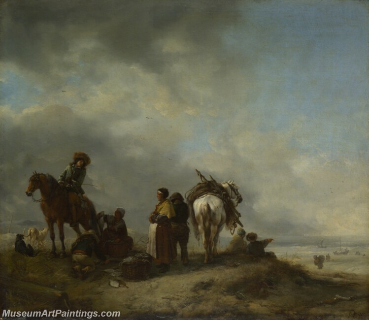 Philips Wouwermans Seashore with Fishwives offering Fish Painting