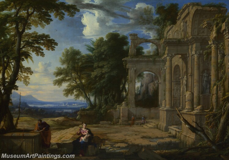 Pierre Patel Landscape with Rest on Flight into Egypt Painting