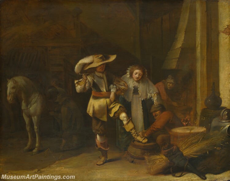 Pieter Quast A Man and a Woman in a Stableyard Painting