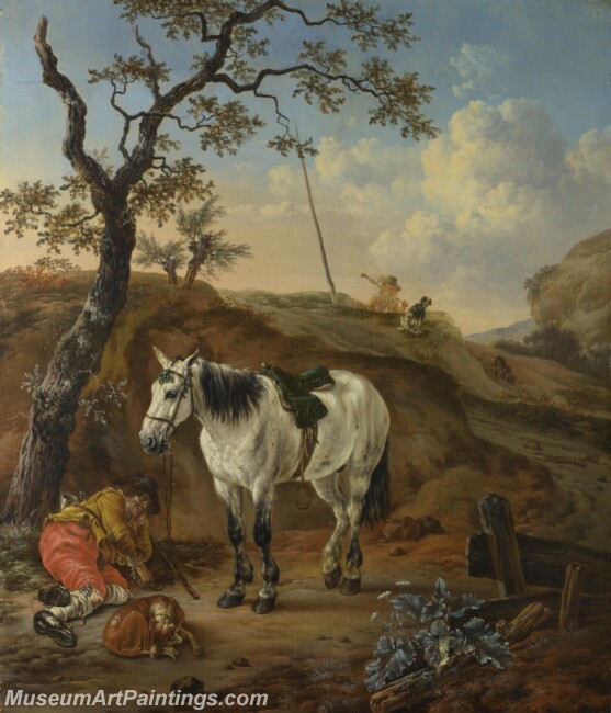 Pieter Verbeeck A White Horse standing by a Sleeping Man Painting