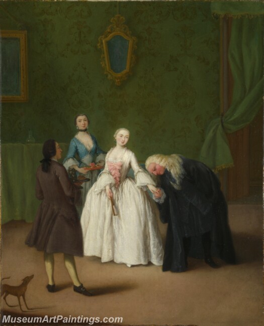 Pietro Longhi A Nobleman kissing a Ladys Hand Painting