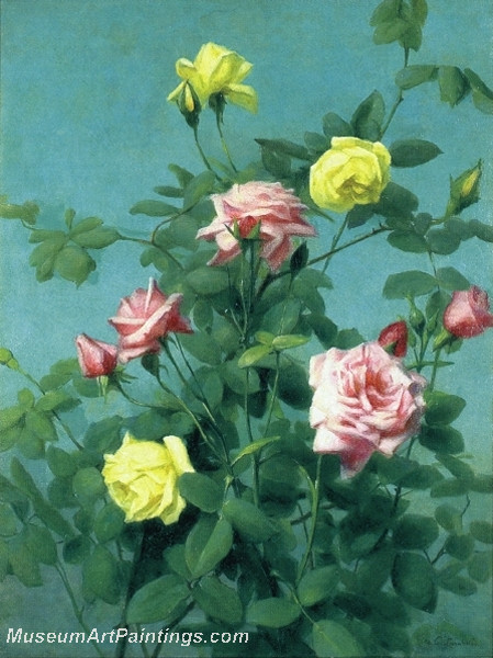 Pink and Yellow Roses by George Cochran Lambdin