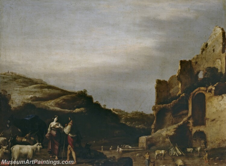 Poelenburch Cornelis van Paisaje con ruinas romanas y pastores Painting