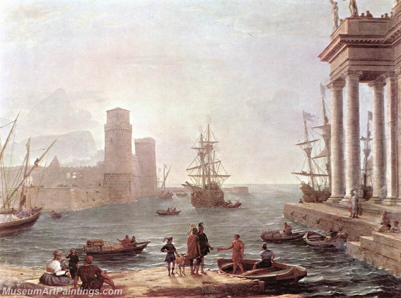 Port Scene with the Departure of Ulysses from the Land of the Feaci Painting