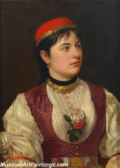 Portrait of a Young Woman in Traditional Costume