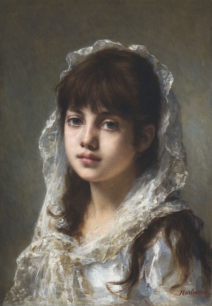 Portrait of a young girl wearing a white veil Painting