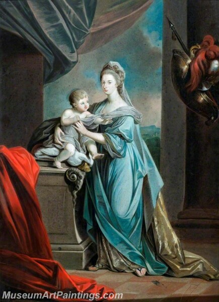 Princess Augusta Charlotte Eldest Sister of George III with Her Infant Son Painting