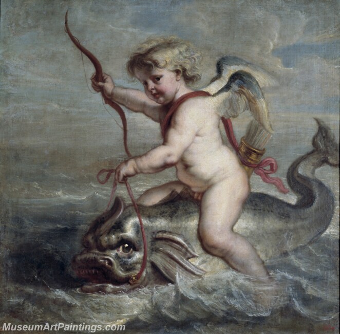 Quellinus Jan Erasmus Cupido navegando sobre un delfin Painting