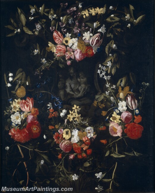 Quellinus Jan Erasmus Seghers Daniel Guirnalda de flores con la Virgen Painting