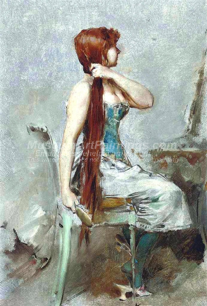 Red haired Girl at her Toilet by Frederik Henrdik Kaemmerer