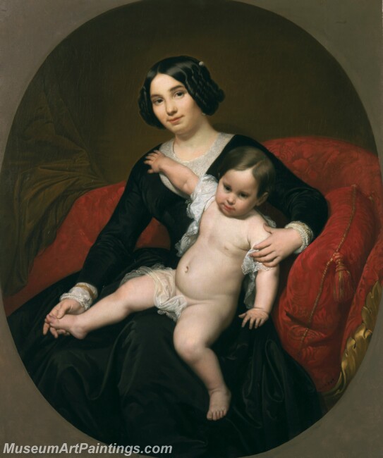 Ribera y Fieve Carlos Luis de Retrato de dama con su hijo Painting