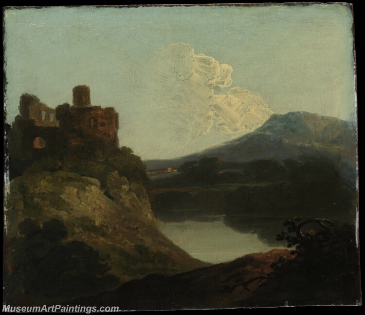 Richard Wilson Welsh Landscape with a Ruined Castle by a Lake Painting