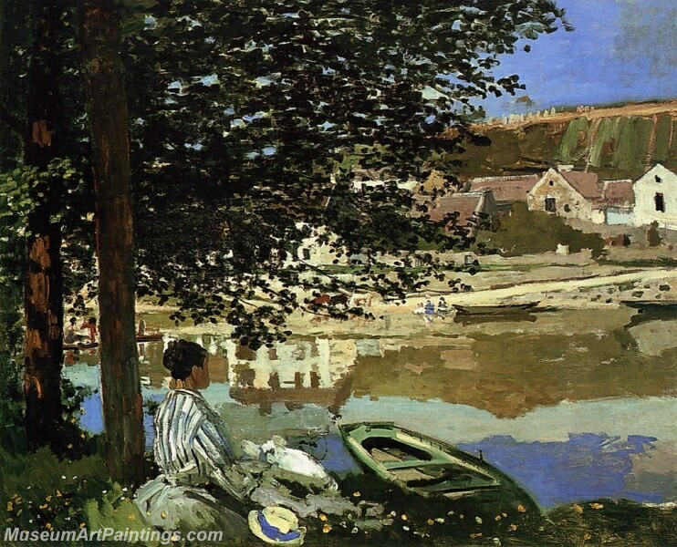 River Scene at Bennecourt Painting