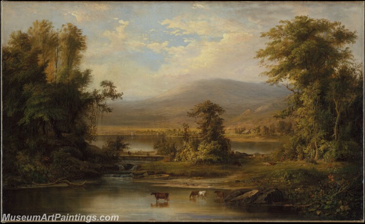 Robert S Duncanson Landscape with Cows Watering in a Stream Painting