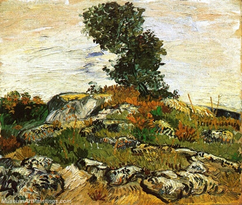 Rocks with Oak Tree Painting