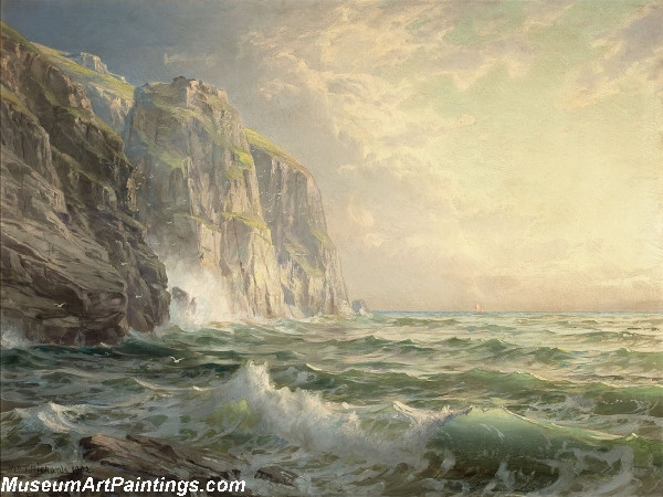 Rocky Cliff with Stormy Sea Cornwall Painting