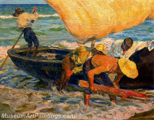 Sacando la barca Painting