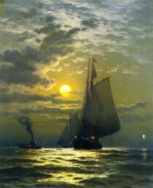 Sailing by Moonlight New York Harbor by Edward Moran