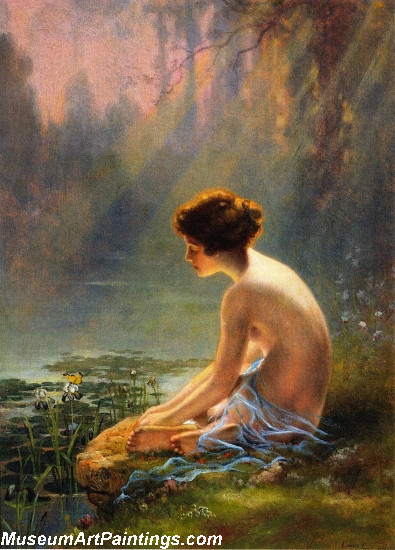 Seated Nude at Lily Pond Painting