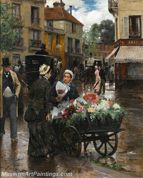 Selling flowers Paris Painting