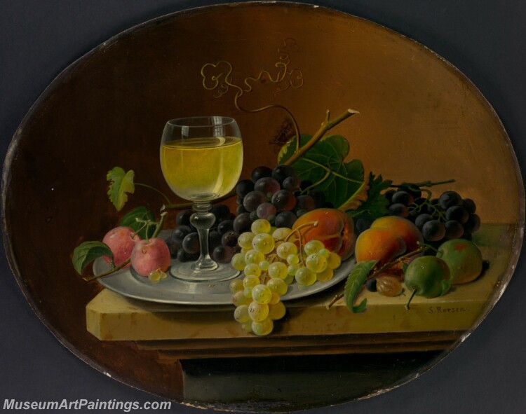 Severin Roesen Still Life Fruit and Wine Glass Painting