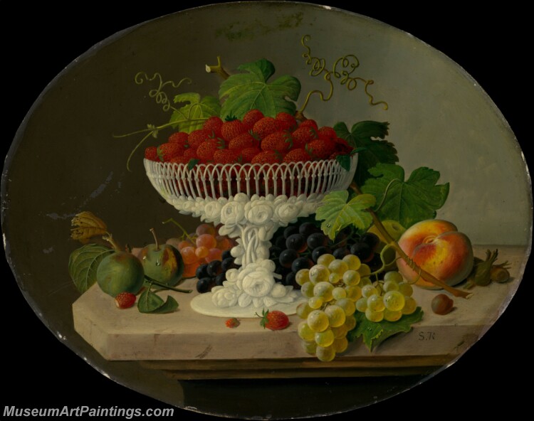 Severin Roesen Still Life with Strawberries in a Compote Painting