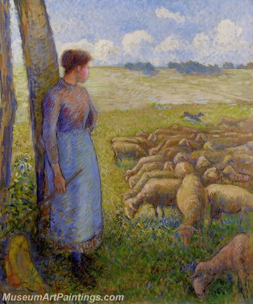 Shepherdess and Sheep Painting