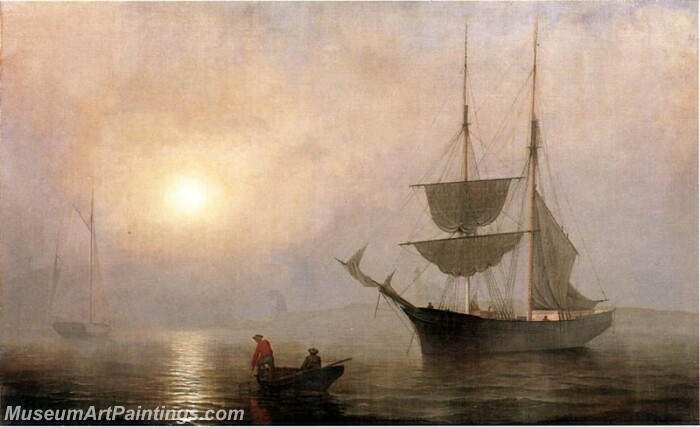 Ship in a Fog Gloucester Harbor Painting