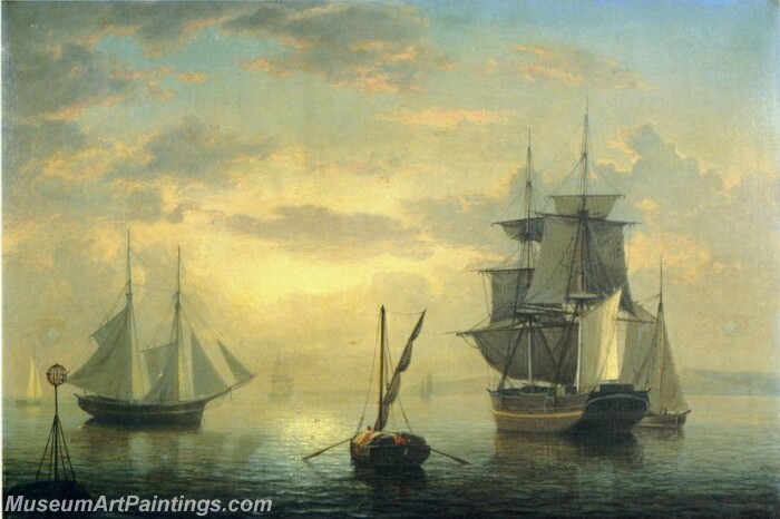 Ships in Harbor Painting