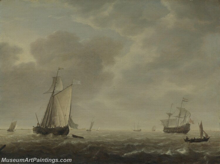 Simon de Vlieger A Dutch Man of war and Various Vessels in a Breeze Painting