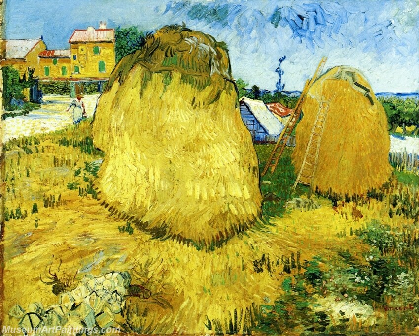 Stacks of Wheat near a Farmhouse Painting