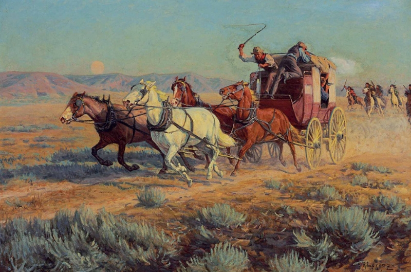 Stagecoach Pursued by Mounted Indians by Richard Lorenz