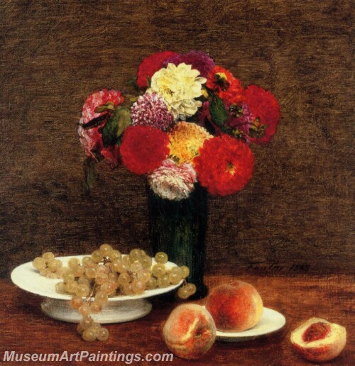 Still Life Dahlias Grapes and Peaches Painting