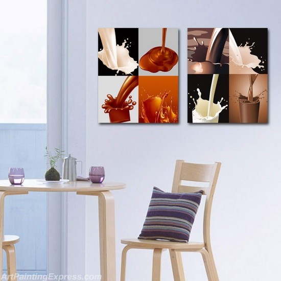 Still Life Paintings Coffee Milk Modern Wall Art Canvas Prints Set Of 3 SLPM01