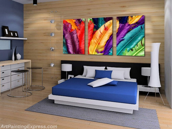 Still Life Paintings Colorful Feathers Modern Wall Art Canvas Prints Set Of 3 SLPM025