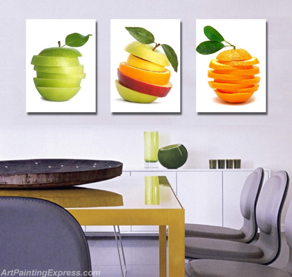 Still Life Paintings Green Apples Orange Modern Wall Art Canvas Prints Set Of 3 SLPM018