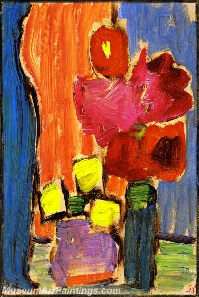 Still Life Red Flowers in a Blue Vase Abstract Painting