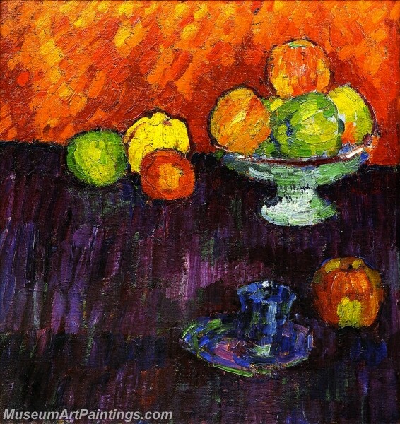 Still Life with Apples and Blue Cup Abstract Painting