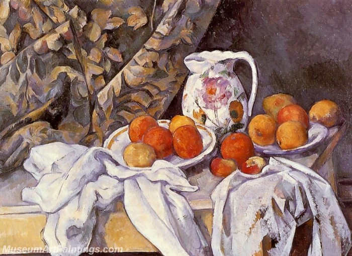 Still Life with Curtain and Flowered Pitcher Painting