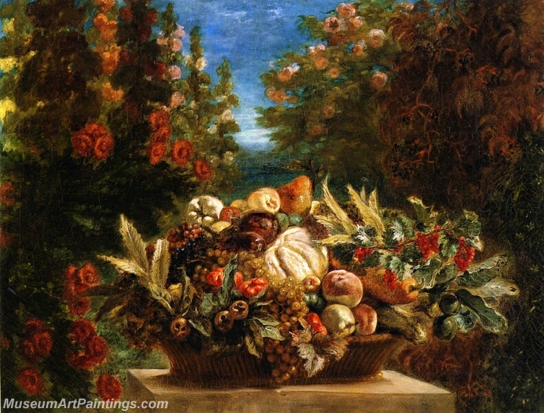 Still Life with Flowers and Fruit Painting