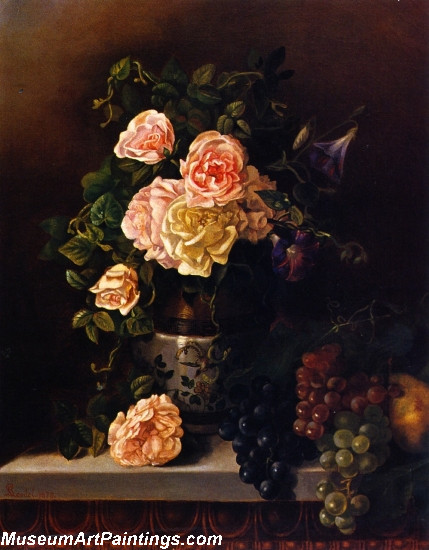 Still Life with Flowers and Fruit Painting