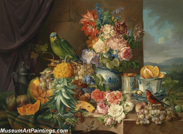 Still Life with Fruit Flowers and Parrot Painting