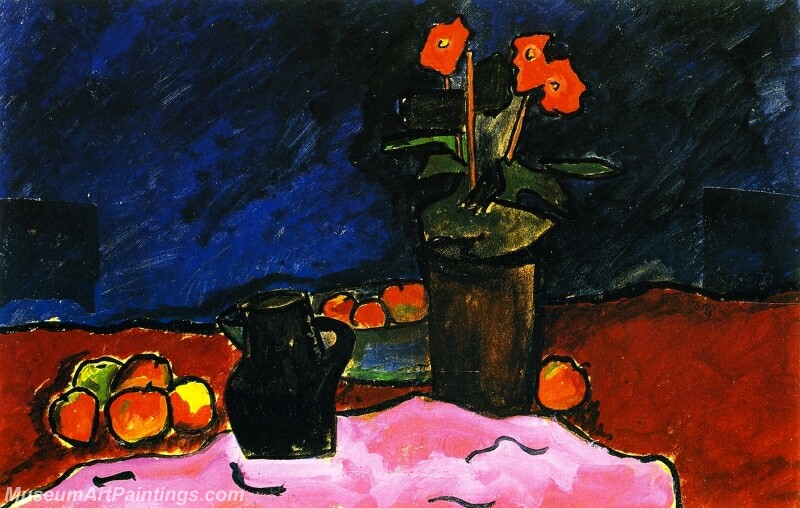 Still Life with Fruit Jug and Red Cloth Abstract Painting