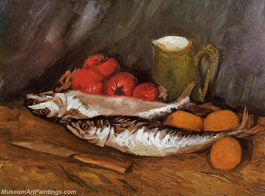 Still Life with Mackerels Lemons and Tomatoes Painting