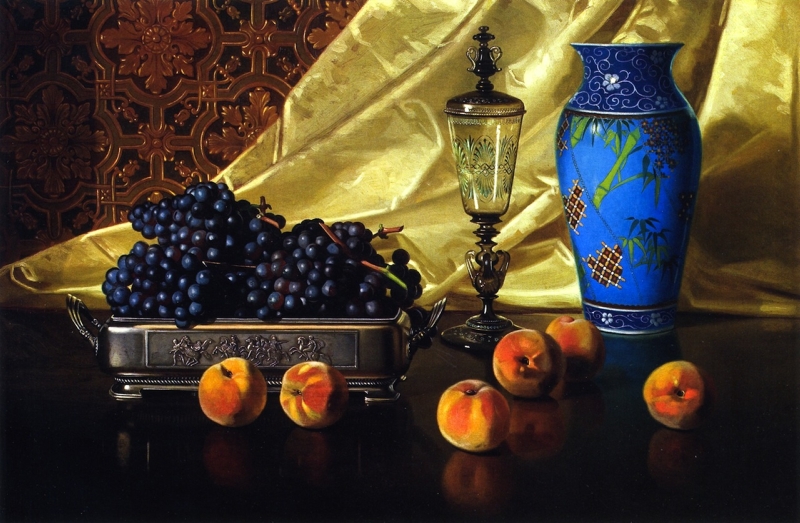 Still Life with Peaches and Grapes in a Silver Dish